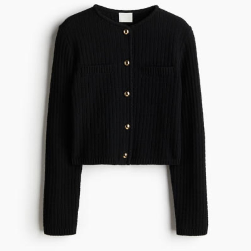 New H&M Black Button-Up Women's Sweater cardigan gold buttons knit